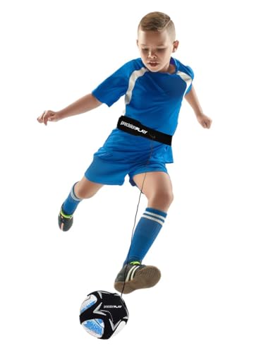 PrecisionPLAY Solo Kick Skills Trainer, Adjustable Waist Belt, Football Training Aid Free Hands Practice, Fits Ball Sizes 3 4 5
