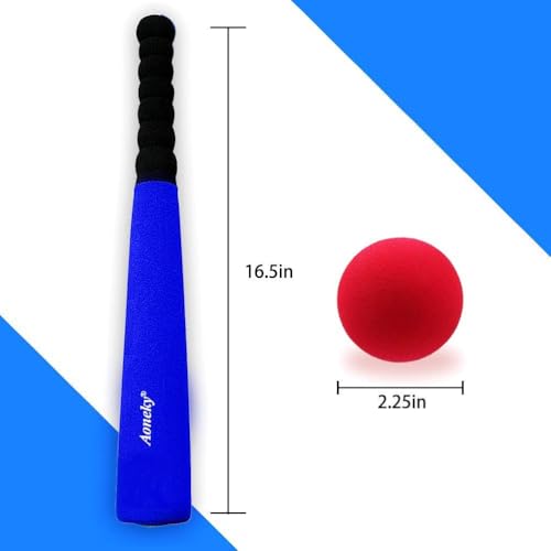 Aoneky Foam Baseball Bat and Ball Set for Toddlers, Soft T Ball Toy for Kids Age 1 2 3 4, Mini Safe Indoor Outdoor Beginner Tball Set with Tee, 16.5 Inch Lightweight Bat for Boys Girls