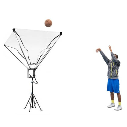 Basketball Rebounder with 180° Rotating Track Adjustable Height Basketballs Return Attachment with Net Return System Portable Hoop Trainer Tripod for Continuous Solo Practice