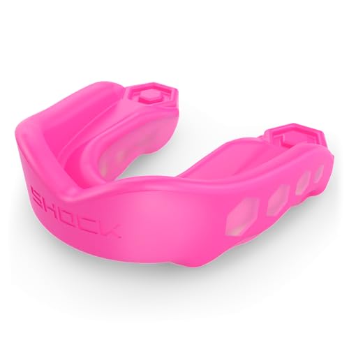 Shock Doctor Mouth Guard Sports, Hockey, Lacrosse, Baseball, Wrestling Moutguard, Gel Max Heavy Duty Protection & Custom Fit, Football Mouth Guard with Strap, Adult & Youth Mouthguard - color: Shock Pink, size: Youth, style: Non-flavored
