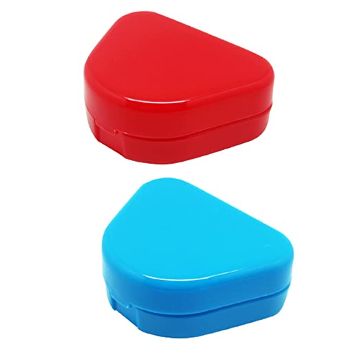 TAORANJU Retainer Case with Vent Holes, 2 Pcs Denture Cases Orthodontic Mouth Guard Case Dental Retainer Holder Braces Storage Boxes for Dentures and Braces (Red, Blue)