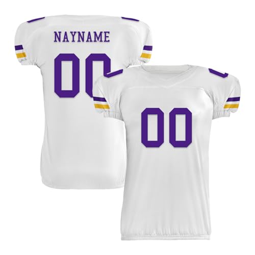 Youth Football Practice Jersey, Custom Blank Kids Practice Football Uniform Sportswear for Boys Training Games - color: Purple Gold White