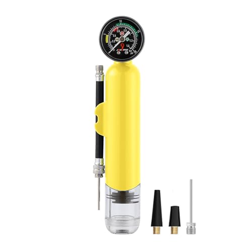 YOXIER Ball Pump,Ball Pump with Pressure Gauge,Dual Action Sports Ball Pump with Needle,Air Pump with Inflation Needles & Pressure Release Valve for Basketball,Football & Other Inflatable Balls Yellow - color: Yellow