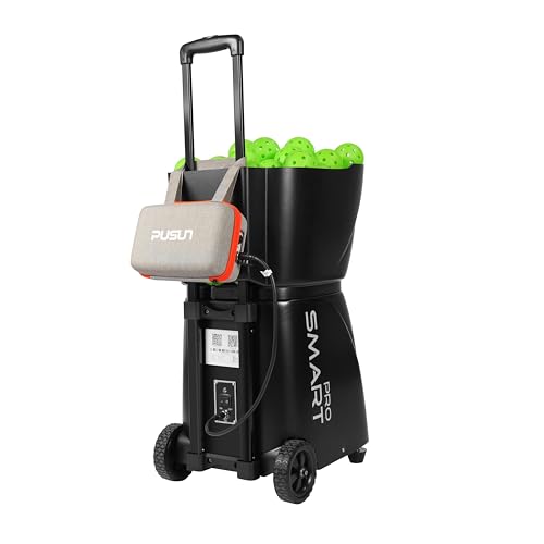 Smart Pro Pickleball Machine with App & Remote Control, Internal Oscillation, 28 Landing Points, 10 Training Modes, 12-75 MPH, 85+ Ball Capacity, 4-6H Battery - color: Black