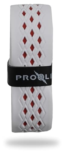 No-Sweat Diamond Grip for Pickleball Paddles, Tennis, Racquetball - color: White w/ Red Underlay, size: 1-Pack