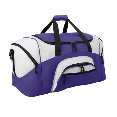 Personalized Large Duffel Bag, Football, Soccer, Basketball, Baseball Duffle Bag, Athlete Gift, Sport Bag, Embroidered Name, Purple/Grey - color: Purple/Grey