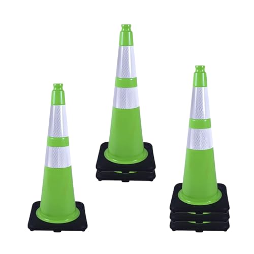 6 Pack Green 28 Inch Black Base Traffic Cones for Road Work, Parking Lots, Event Control & Warehouse Safety (6, Green, 28 Inch) - color: Green, size: 28 Inch