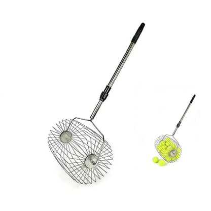 Stainless Steel Tennis Ball Picker Upper Adjustable Cylinder Hopper with Hangable Handle, Portable Tennis Ball Collector and Basket for Easy Pickup and Training, Holds 60+ Balls