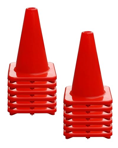 Versatyle Heavy Duty Agility Training Cones (2 in, 6 in, 9 in, 12 in, 28 in) for Sports, Kids Coaching, Multipurpose Field Marker Cones, Soccer, Basketball Drills, Bike, Motorcycle, Traffic Training - style: 12in, Orange