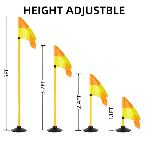 5FT Corner Flags for Soccer Field Set of 4 with Round Rubber Bases & Storage Bag, Adjustable Speed and Agility Training Equipment/Poles
