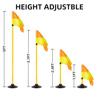 5FT Corner Flags for Soccer Field Set of 4 with Round Rubber Bases & Storage Bag, Adjustable Speed and Agility Training Equipment/Poles