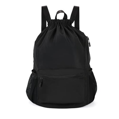 Valleycomfy Waterproof Drawstring Gym Backpack Bag for Men & Women,Sports Gym Bag with Side Pocket Black - color: A-black