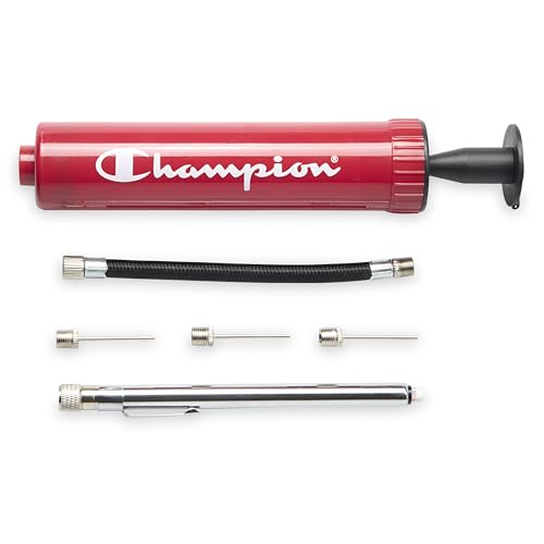 Champion Replacement Ball Pump with Metal Inflation Replacement Needles for Sports Balls with Compact Case, Compatible with Most Pumps for Basketball, Soccer, Football, Volleyball & Yoga Balls - color: Tango Red/Black, style: Classic