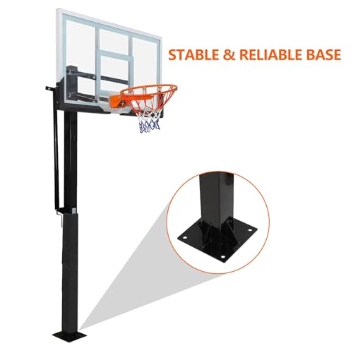 Outdoor in-Ground Basketball System, 8-10Ft Quick-Adjust Height Hoop, 55" Shatterproof Tempered Glass Backboard, Heavy-Duty Stable Base for Driveway, Court, Backyard