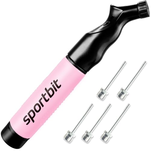 SPORTBIT Ball Pump for Sports Balls - Push & Pull Inflating System - Hand Pump for Exercise Balls - Volleyball Pump, Basketball Inflator, Ball Air Pump - Goes with 5 Needles Set - color: PINK