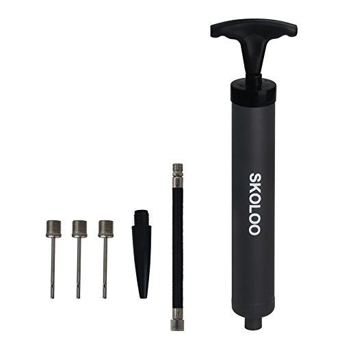 SKOLOO 10" Portable Hand Air Ball Pump Inflator Kit with Needle, Nozzle, Extension Hose for Soccer Basketball Football Volleyball Water Polo Rugby Exercise Sports Ball Balloon Swim Inflatables - color: Black