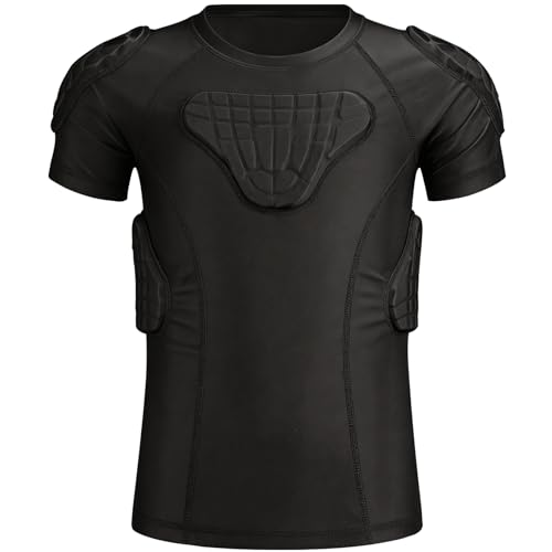 Youth Boys Football Padded Shirt Rib Chest Protector 6-Pads for Football Baseball Basketball Lacrosse - color: A Black, size: Small