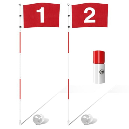 KINGTOP Golf Flagstick 6ft, Portable Five-Section Design for Backyard Practice Putting Green, Driving Range Golf Pin Flag Hole Cup Set, Gift Idea - color: Version2- Red Flag#1,2, 2-Pack