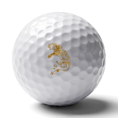 Gold Tiger with Floral Tail Print Golf Balls for Men Women Practice Training Golf Balls for Indoor Outdoor Use