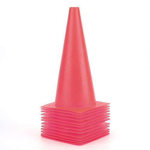 12 Inch Traffic Training Cones, Plastic Safety Parking Cones, Agility Field Marker Cones for Soccer Basketball Football Drills Training, Outdoor Sport Activity & Festive Events - 6 Colors - color: Red, Set of 12