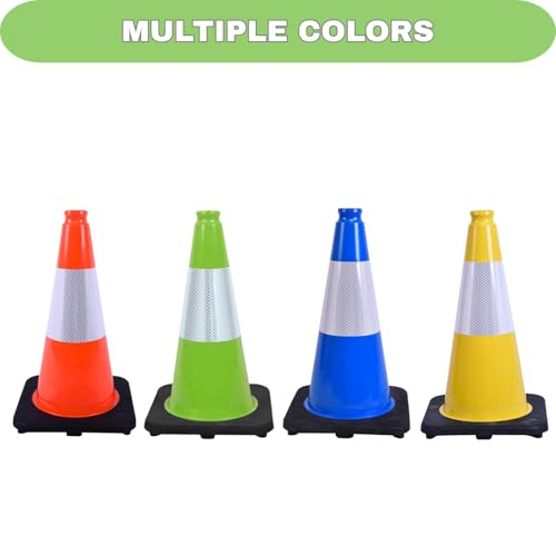 6 Pack Green 18 Inch Black Base Traffic Cones for Vehicle Maneuvering Practice, Driving Training, Lane Marking & Safety Warning (6, Green, 18 Inch) - color: Green, size: 18 Inch