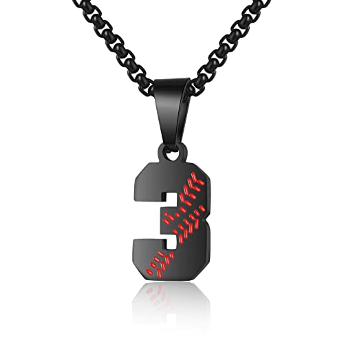 AIAINAGI Baseball Number Necklace - Stainless Steel Chain Pendant for Men Athletes 00-99 Jersey Number Gift