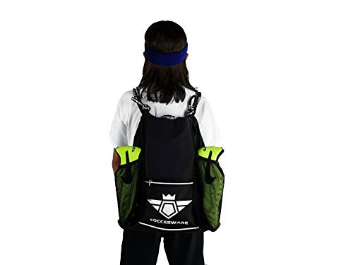 Soccerware Soccer Bag Backpack - Youth & Kids, Organize Sports Gym Equipment - Boys Girls - color: Black
