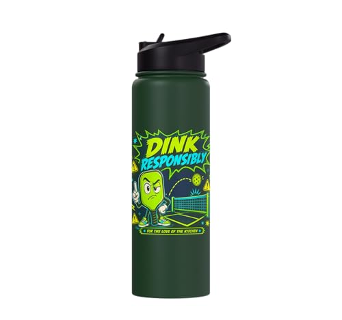 Dink Responsibly Pickleball Kitchen Court Stainless Steel Insulated Water Bottle - color: Dark Green