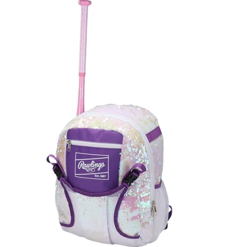 Rawlings | REMIX Backpack Equipment Bag | T-Ball & Youth Softball | White/Purple - color: White / Purple Sequins, size: Youth