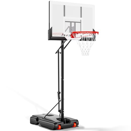 AWII SPORT Basketball Hoop Outdoor 44 Inch Shatterproof Backboard 4.8-10ft Height Adjustable Portable Basketball Hoop Goal System for Kids Youth Adults Play in Backyard/Courts/Indoor