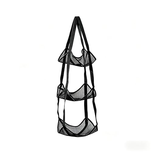 Wall Mounted Ball Storage Mesh Bag 3 Tier Hanging Basketball Football Volleyball Sports Equipment Organizer Ball Storage Bag,Black