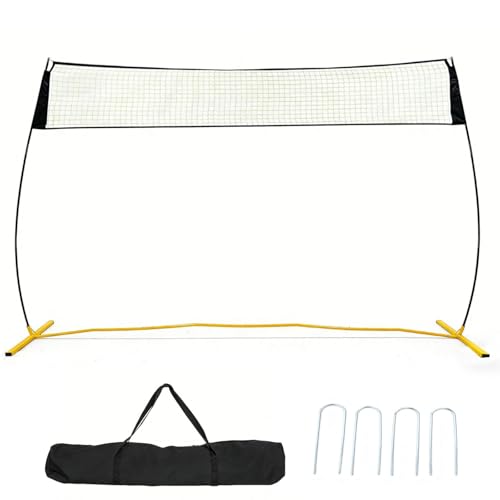 Portable Freestanding Volleyball Net Set Adjustable Height Height 7.4' to 8 Training Net with Carry Bag & Ground Stakes Indoor & Outdoor Use Ideal for Backyard Beach Park Training Use - color: Yellow