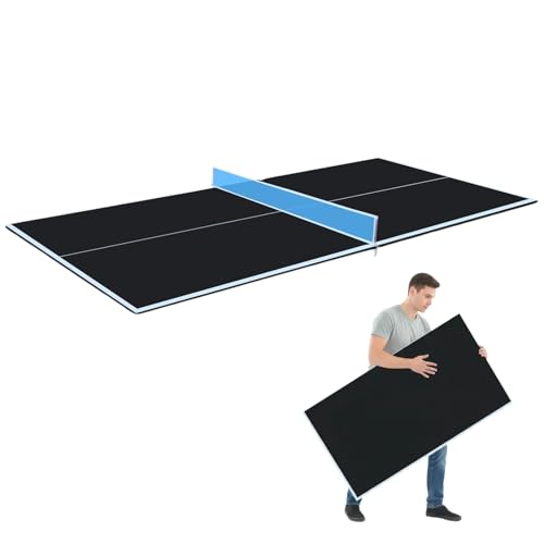 8FT Foldable Ping Pong Conversion Top for Pool Table | Portable Indoor Table Tennis Topper with Net & EVA Pads, Easy Setup & Storage,Black