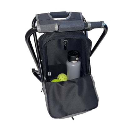 2 in 1 Pickleball Bag and Foldable Chair, Adjustable Bag with Foldable Chair, Paddle Pocket, Compartment for Shoes, Water Bottles and Extra Paddles