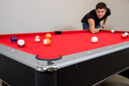 Hathaway Maverick 7 Foot Pool Table with Table Tennis Top – with Accessories for Both Games – Space-Saving Ping Pong and Pool Table Combo for Families – Matte Black Finish - color: Black with Red Felt