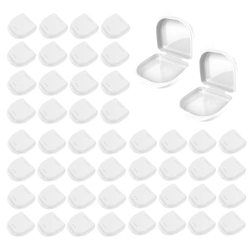 60PCS Retainer Case with Vent Holes,White Color Denture Case,Portable Multi-Purpose Mouthguard Storage for Travel Home Office Business Trip - color: White