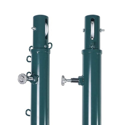 Aoneky Permanent Adjustable Volleyball Post System - Complete Set with 2 Steel Poles & Ground Sleeves, 6 Height Settings for Badminton & Volleyball, Includes Winch for In-Ground Install - color: Green, style: Round