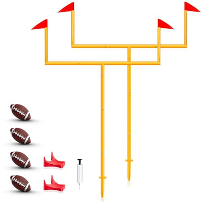 Jenaai 2 Pcs Football Field Goal Post Set with 4 Inflatable Balls, 2 Kicking Tee, Pump Easy Assembly Sport Foot Accessories 8 x 6 ft Adjustable Ball Goal Post for Backyard Game