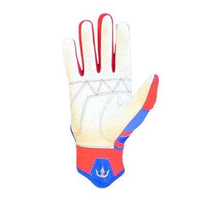Lightning Series Batting Gloves - Premium Goat Skin Leather, Youth & Adult Sizes - color: Royal Blue/Red, size: Small