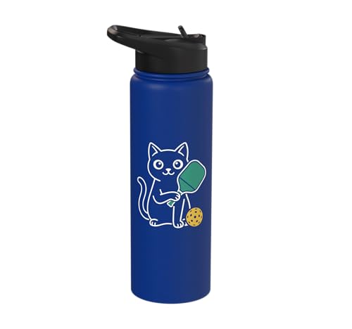 Pickleball Paddle Ball Player Minimal Clean Sports Fan Match Stainless Steel Insulated Water Bottle - color: Royal Blue