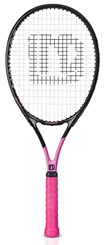Adults Tennis Racket 27 Inch, Shockproof Carbon Fiber Tennis Racquet Light-Weight, Pre-Strung and Regrip, Suitable for Beginners to Intermediate Players - color: Black+Pink