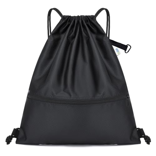 Drawstring Backpack Sport Gym Bag for Women ＆ Men,beach bag，Waterproof Lightweight Backpack With Outer Storage，Best workout bag for dance/hiking/soccer/basketball (Black) - color: Black