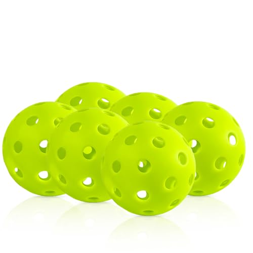 Pickleball Balls Outdoor 40 Holes - Durable High Bounce USAPA Approved - True Flight Tournament Pickleballs - 4/6/12 Pack - Accessories for Training & Competitive Play - color: Neon Green, style: 6-Pack