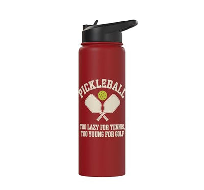Pickleball Player Too Lazy For Tennis Too Young For Golf Stainless Steel Insulated Water Bottle - color: Red