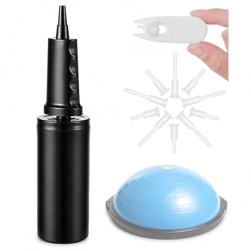 Exercise Ball Pump Compatible with Bosu Balance Trainer,Portable Hand Air Pump for Exercise Bosu Balls with 5pcs Long/Short Plugs & 2pcs Plug Pullers Yoga Ball Inflator Pump Accessories