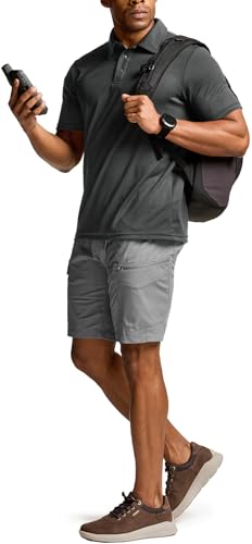CQR Men's Quick Dry Tactical Polo Shirt, Lightweight Breathable Performance Polo, Short Sleeve UPF 50+ Outdoor Golf Shirt