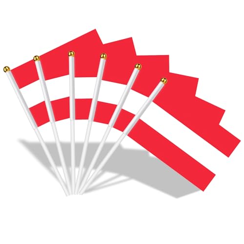 AhfuLife 15 Pcs Austria Hand Held Flag for World Cup Decorations 2026, 5.5 × 8.2 Inch Austrian Small Stick Flag - Double Side with 11.8" Poles for National Day Football Sports Event Celebration Decor - color: Austria, size: 5×8 Inch-15 Pcs