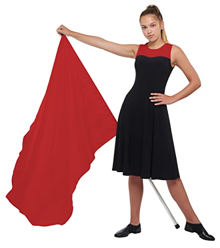 Red Color Guard Flag, Curved Rectangle Solid Color Flag for Practice, Made of Easy to Clean Polyester Habutai