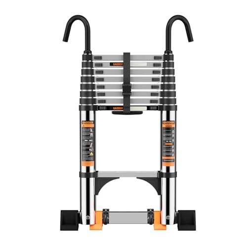 Telescoping Ladder,with Stable Hook and stabilizer barand,Extension Ladder, Heavy Duty 330lbs Max Capacity, Multi-Purpose Collapsible Ladder for RV or Outdoor Work (16.5FT/5.1M) - size: 16.5FT/5.1M