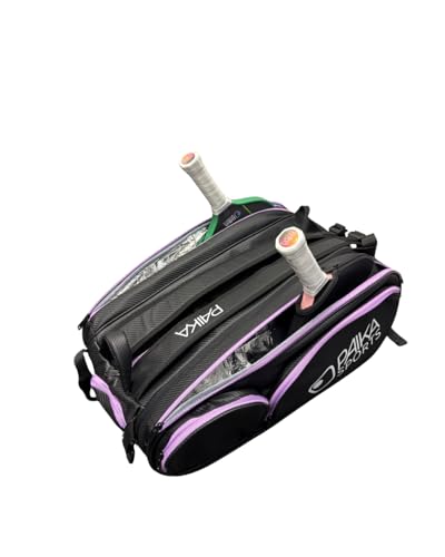 Detachable Pickleball Bag, Black with Purple Accents, Large Capacity, Multiple Compartments, Detachable Side Bag, Padded Straps for Paddles and Gear